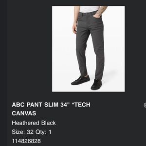 Lululemon ABC slim pant in heathered black, size 32, NWOT